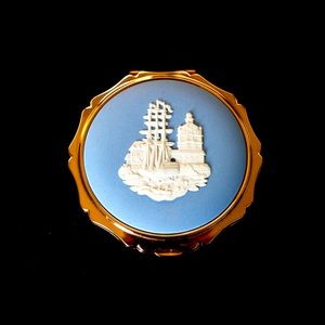 Classic rare vintage Wedgwood Jasperware harbor ship cameo compact.